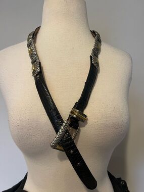 Brighton #44203 Crocodile embossed Black leather belt With Gold/Silver accents